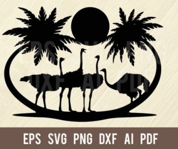 Ostriches-Wildlife-Stencils-SVG