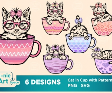 Free Cat in Cup with Patterns SVG Files 451